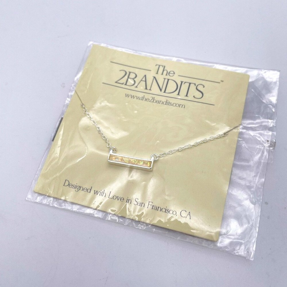 The 2Bandits Athens Iridescent Bar Silvertone Necklace New